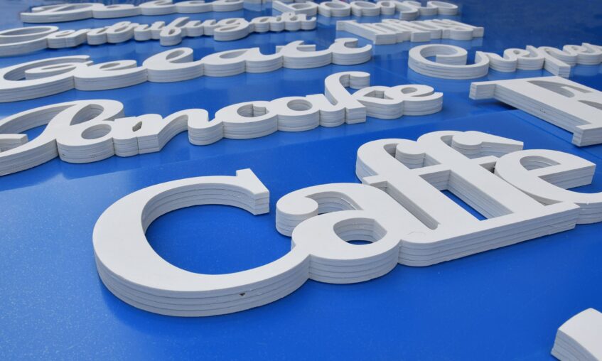 Signboards in laminated and varnished wood