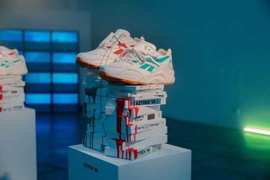 Display for hand-painted Reebok sneakers