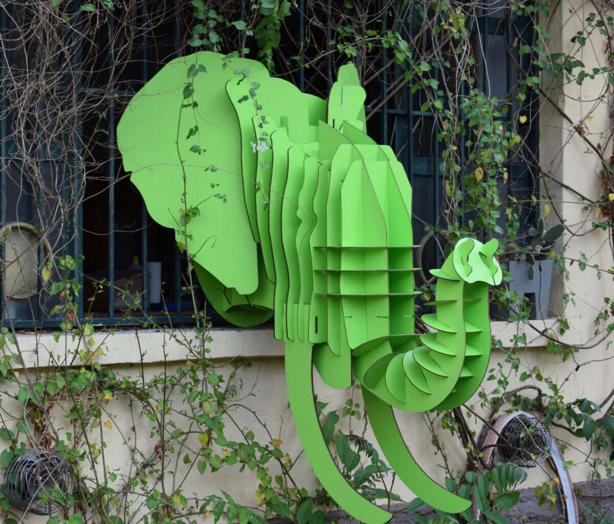 Laser cut painted green Elephant Head